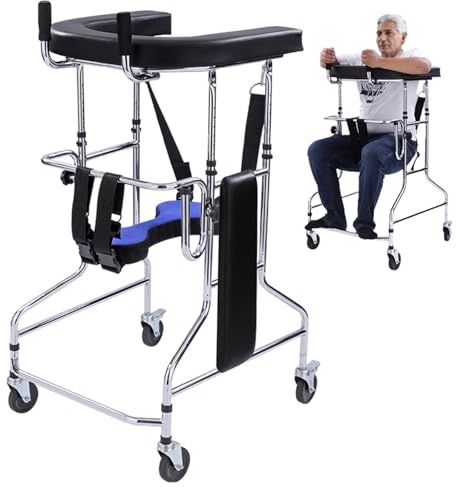 Adult Standing Walker for Seniors, Hemiplegia Lower Limb Rehabilitation Training Standing Frame Anti-Rollover Standing Walker for Disabled, Adjustable Height, with Stands 220lbs (Women's)