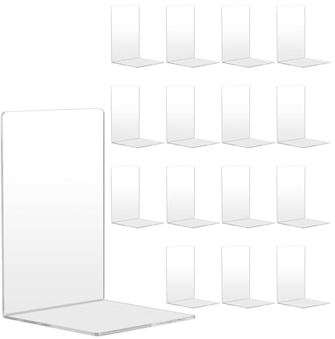 CHUIFAI 16 Stück Transparent Buchstützen aus Acryl, 3mm Dick Bücherstützen Acryl Buchständer Regal, Buchstützen Durchsichtig für Bibliothek, Schule, Büro und Zuhause, 12,5x12,5x18,5cm, 8 Paare