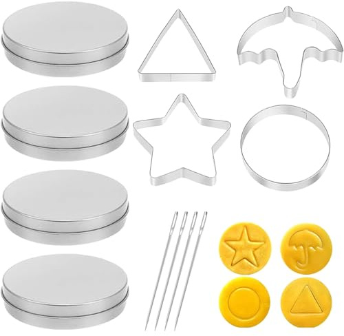 12pcs Korean Sugar Candy Making Tool, Umbrella Triangle Star Round Baking Cake Mold, Stainless Steel Cookies Cutters Biscuits Mold Sugar Game Kit for Party