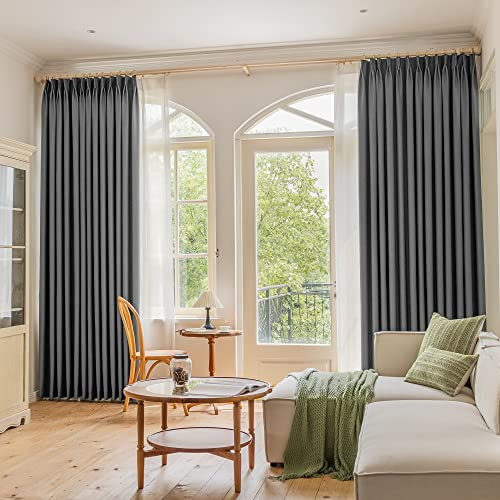 Cortina opaca plisada de bajo consumo de 132 cm de ancho x 274 cm de largo, para dormitorio y sala de estar, color gris, con alzapaños, ideal para barra transversal y pista, diseño elegante