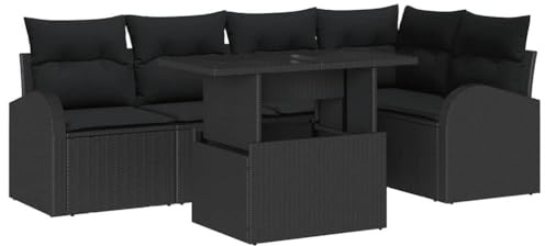 vidaXL Gartensofa-Set 6 STK. 5-Sitzanzahl Schwarz Poly Rattan | Anpassbare Teile für jeden Außenbereich, Einzigartige Textur und Verarbeitung, Stabil auf unebenem Boden