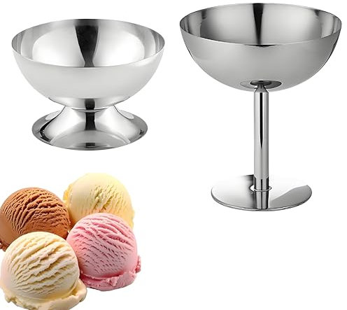 Bssowe 2 Piezas Postre Reutilizables De Acero Inoxidable, Tazas De Helado De Acero, Copas De Helado, Vaso Para Helado Acero Inoxidable, Copas De Helado Para Helados y Yogures