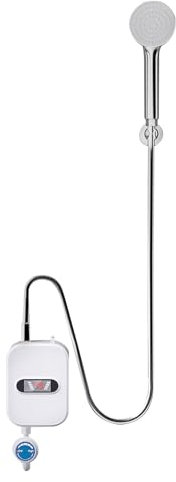 3500W Elektrischer Druckloser-Durchlauferhitzer | Warmwasser-Boiler mit Edelstahl-Schlauch & Dusch-Handbrause | 220V | Ideal für Kleinst-Wohnungen, Camping & Mobile Toiletten