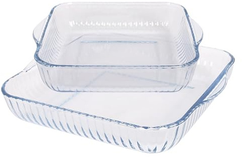 Argon Tableware Optical Square Glass Oven Dish Set - 2 Sizes - 2pc Deep Baking Casserole Lasagne Roasting Roaster Cooking Tray Bowl | Microwave Safe, Freezer Safe