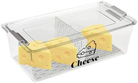ZoeQide Grande boîte à fromage réfrigérable avec égouttoir et cloison, 32,5 x 16,6 x 10,2 cm, couvercle, sans BPA, boîte à charcuterie avec grille