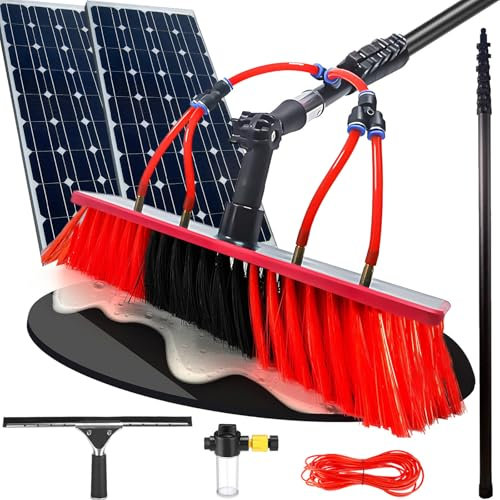YFSMBD 10M Teleskop Waschbürste, Reinigungsbürste mit Teleskopstange aus Kohlefaser, Teleskopbesen, Fenster & PV-Anlagen-Reinigung, Inkl. Seifenspender & Fensterabzieher, 35cm Bürste