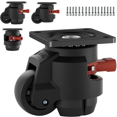 TESUMI Leveling Casters Wheels Set of 4, Heavy Duty 2200LBS Load, 2 Inch | Adjustable Leveling Feet, Retractable Swivel Industrial Plate Casters for Workbench, Machine, Equipment & Furniture, T60