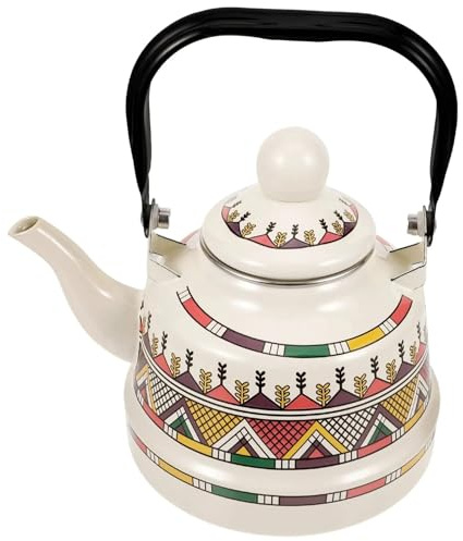 Bouilloire à thé en Acier émaillé de 2,6 litres, théière Vintage de 2,5 L avec poignée pour Eau Chaude, sans Sifflement (Beige)