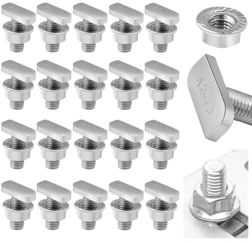 Favengo 20 Pcs Vis à Tête Marteau M8 en Acier Inox, Écrou à Rainure en T Anti-rouille, Boulons à Fente en T avec Filetage Gravée, Vis en T avec Boulon, pour Rail d'Installation Photovoltaïque Solaire