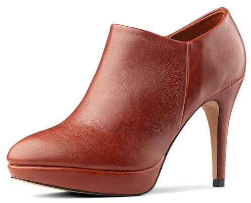 Viciously Vixen Women's Platform Booties Stiletto Ankle Boots High Heel Booties Winter Dress Shoes, Brown Pu, 7.5