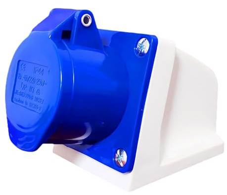 16A 240V Industrial Plug and Socket,3-Pin 1Phase 2P+E IP44 Waterproof | Heavy-Duty Explosion-Proof Blue Nylon Replacement for Camping Caravan Workshops Construction Industry and Outdoor Use