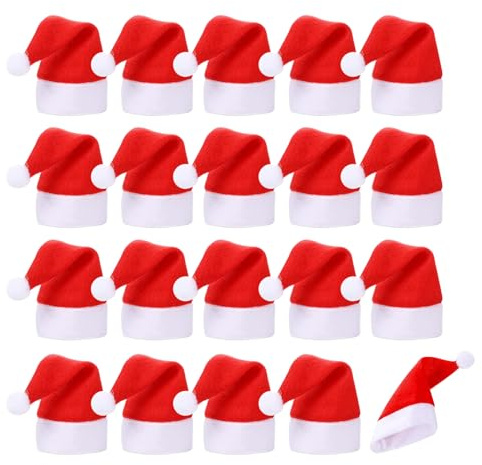 CHDZSW 20 Stück Mini Weihnachtsmütze,Kleine Weihnachtsmützen,Nikolausmütze Klein,Weihnachten Weinflasche Abdeckung, Mini-Weihnachtsdekoration,für Schneemann Dekoration SüßIgkeit Flaschen Deko