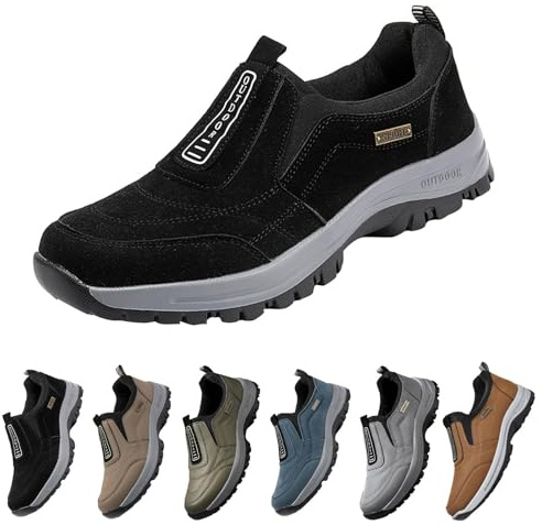 Ortopediska skor män kvinnor utomhus ortopediska sneakers andningsbara bågstöd lätta män dra på loafers promenader vardagliga körskor kanvas platt lätt utomhus sneaker löparskor, Svart, 6.5 UK Wide