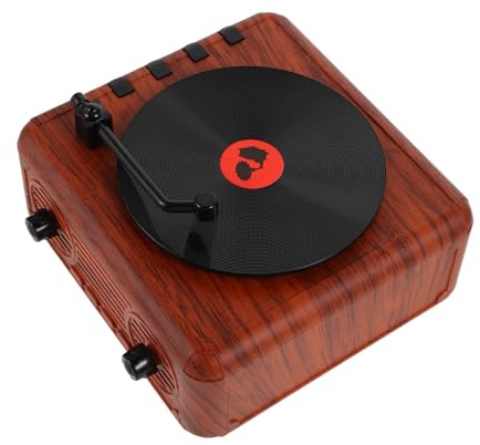OSALADI Retro Funklautsprecher Vintage Design Mini Desktop Plattenspieler Speaker mit Holzmaserung Kabelloser Vintage Sound Dekoratives Geschenk für Zuhause Büro Küche