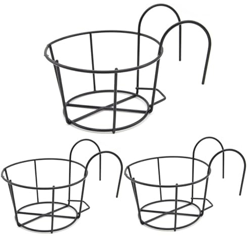 CGTQROVR Fioriera per ringhiera, portavasi da fiori rotondi sospesi da 3 pezzi, fioriera da balcone in metallo resistente, cesto sospeso salvaspazio per balcone, giardino, interni ed esterni
