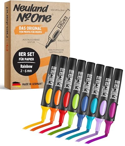 Neuland No.One® Flipchartmarker I Mehrfarbiges 8er Set mit Keilspitze 2-6mm I Nachfüllbarer Marker für Trainer, Moderatoren & Coaches I Ergonomischer & langlebiger Flipchartstift