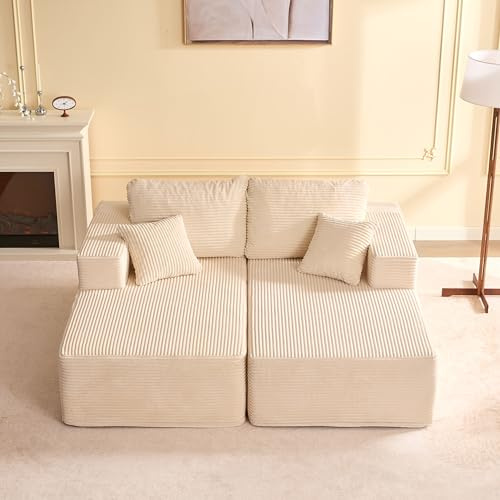 Litbird 194 cm Modul-Sofa, großes Boneless Ecksofa mit tiefer Sitzfläche, Chaise Lounge & Schlafsofa für Wohnzimmer/Schlafzimmer – Ohne Montage – Beige