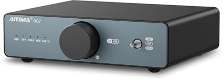 AIYIMA D07 Mini DAC desktop con processore USB AK4493SEQ e XMOS XU316 | Ingressi USB-C/OPT/COA, doppie uscite RCA, PCM 768 kHz/32 bit, UAC 1.0/2.0, bypass del volume, DAC da gioco per PS5 e Xbox