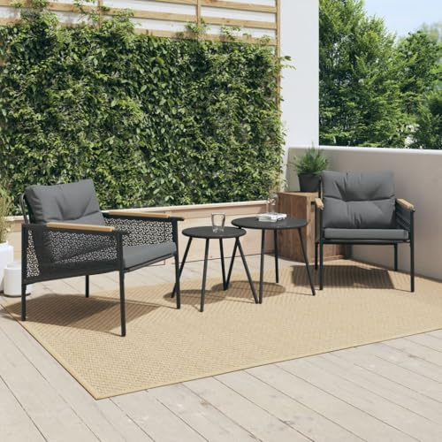 RCODSSK 4-TLG. Balkonmöbel-Set mit Kissen Schwarz Stahl – Balkonmöbel-Set Schwarz als Balkongarnitur und Outdoor-Möbel-Set Stahl für Balkon und Terrasse