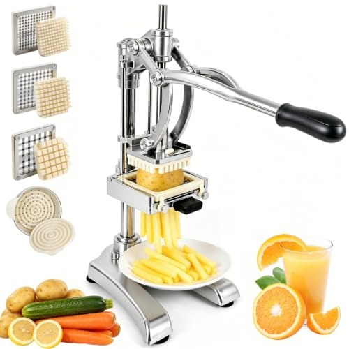 Anatole 2 in 1 Coupe-Frites Professionnel & Presse-Agrumes Manuel | 1 Filtre à Jus, 6mm/9mm/13mm Lame en Acier Inox, Extracteur de Jus, Machine a Frite, pour Carotte Citron Orange Légumes Fruit