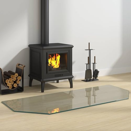 GeenYuu Feuerstelle Glasplatte Transparent 120 x 50 cm, hitzebeständige Ofenplatte aus gehärtetem Glas, Bodenschutz für Kaminofen, Parkett und Laminat, Funkenflug Schutz, brandschutz Unterlage