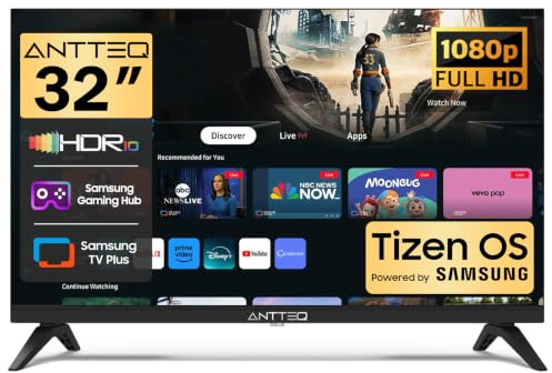 Antteq 32 Inch TV FHD Smart TV, 32 TIZEN OS 1080P Television with Full HD, HDR10 Dolby Audio WiFi Gaming Hub with Disney Apple TV Netflix Freeview YouTube, Small TV for Bedroom or Kitchen
