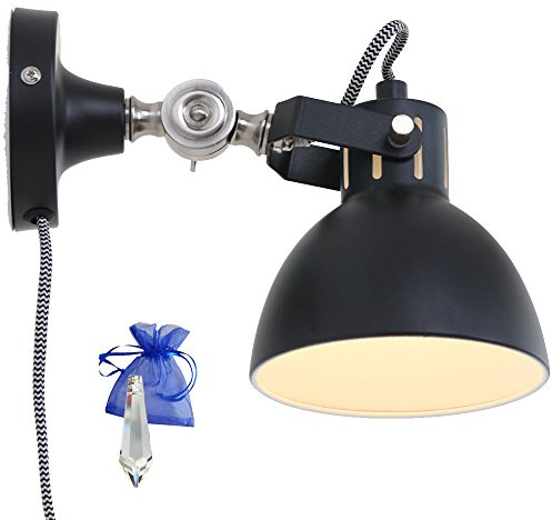 Christoph Palme Leuchten Wandleuchte Industrial Schwarz Matt E14 Vintage Industrielampe Leselampe für LED und Glühlampe 230V im Werkstatt-Leuchte Fabriklampen Retro Look + Giveaway