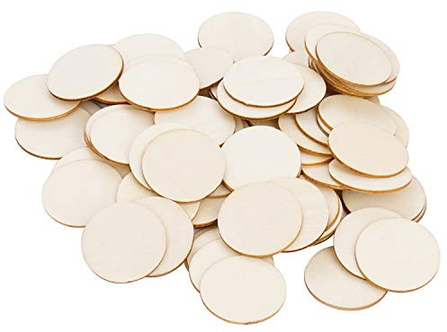 moinkerin 100 Piezas Rodajas de Madera Círculos Maderas, Discos de Madera Sin Acabado 32mm para DIY Boda Decoraciones, Manualidades, Etiquetas, Ornamentos, Libros de Recortes