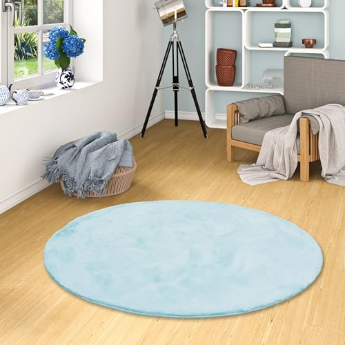 Pergamon Luxus Super Soft Fellteppich Plush Türkis Rund in 3 Größen