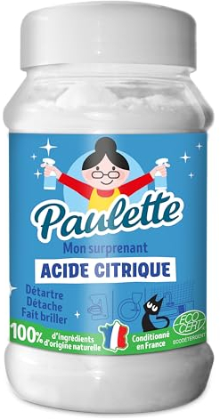 Paulette - Acide Citrique en Poudre - Détartrant Anticalcaire Naturel et Ecocert - Fabriqué en France - 400 g