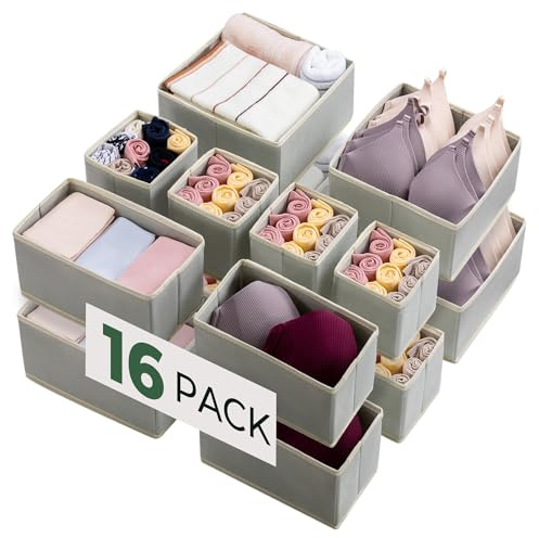 Kootek 16 Pack Drawer Organizer Clothes, Dresser Drawer Organizers for Clothing Fabric Foldable Closet Organizers and Storage Bins for Baby Clothes, Nursery, Underwear, Bras, Socks