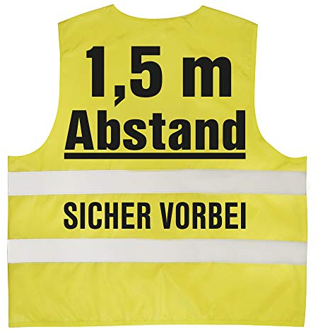 Fan-O-Menal Warnweste mit Print - 1,5 Meter Abstand Sicher Vorbei - 15952 Gr. S-2XL Sicherheitsweste Farbe gelb, Größe S