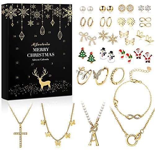Souarts Schmuck Adventskalender 2025 für Erwachsene Frauen, Weihnachtskalender Teenager mit 24 Überraschungen, Überraschungspaket mit Kette Armkette Ringe Ohrstecker Weihnachten