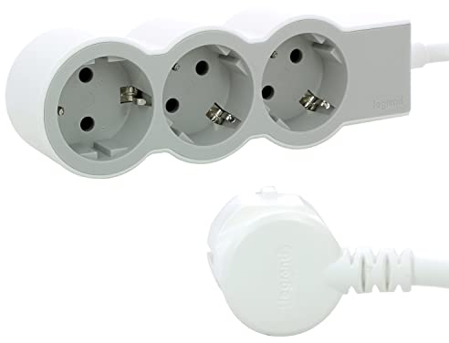 LEGRAND Regleta de enchufes, Enchufe múltiple con 3 Tomas de Corriente, Cable 3m, Color Blanco/Gris Claro 694559