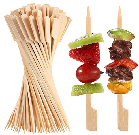 120 PCS Bamboo Skewers for Appetizers, 9 cm Toothpicks, Cocktail Picks for Drinks, Fruit Kababs, Sausage, Barbecue Snacks, Natural Wooden Paddle Skewer Mini Food Sticks, Charcuterie Accessories