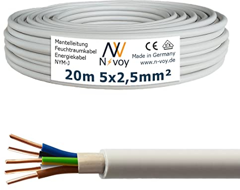 NYM-J 5x2,5 mm² 20m Mantelleitung Installationskabel Stromkabel nach DIN VDE 0250 M18