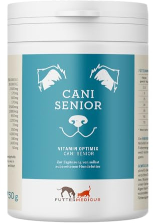 Futtermedicus Vitamin Optimix Cani Senior | 750 g | Ergänzungsfuttermittel für alte Hunde | Für seniorengerechte Koch- und Barf-Rationen | Mit B-Vitaminen, Zink & Vitamin E