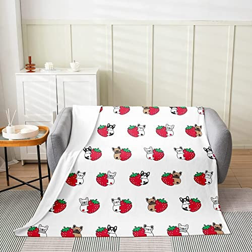 3D Kuscheldecke 180x200 Flanell Fleecedecke Erdbeere Decke Welpe, Flauschig Mikrofaser Wohndecke Pinkes Mädchen, für Sofadecke Couchdecke Sofaüberwurf Bettüberwurf