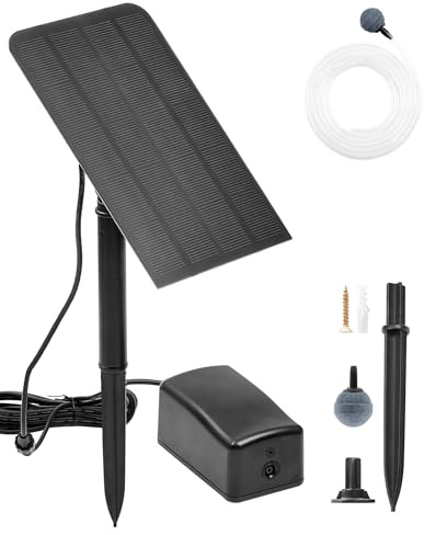 LUNEKUCK Solar Aerator Pump 2.5W 5V Solar Pond Air Pump 1L/MIN Oxygenator Solar Powered Pond Aerator with Pipe Air Bubble Stones for Outdoor Garden Fish Tank Pool Small Pond