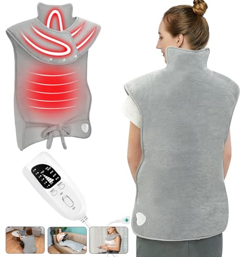 Elektrische Heizkissen für Rücken Schulter,60 x 100 cm Wärmewickel mit Schneller Erwärmung,6 Temperaturstufen mit 4 Zeitschaltuhren heizdecke Rücken Auto-OFF-Timer, Flanellmaterial, Waschbar