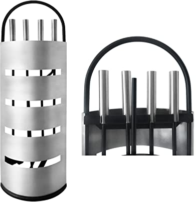 YARDIN Set di posate per camino, in acciaio inox, 5 pezzi, accessori per camino, moderni, con struttura, pala, scopa, pinza per camino e grembiule, colore: argento/nero
