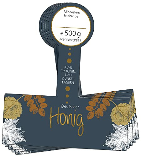 Apoidea – Honig Etiketten 500 g mit Goldveredlung & Gewährverschluss selbstklebend & personalisierbar - 25 Stück/Etiketten Honiggläser/Honig Aufkleber für selbstgemachten Honig/Honigetiketten