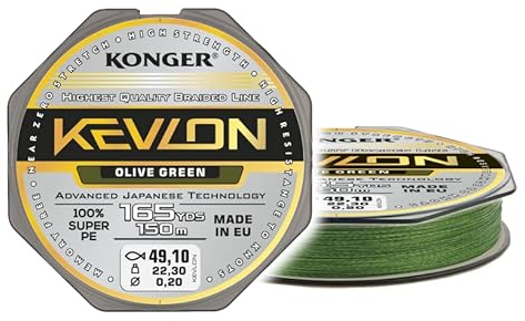 Geflochtene Schnur KONGER KEVLON Grün 4-Fach Braided Line Angelschnur 150m 0,06-0,20mm (0,07€/m) (0,18mm/17,30kg)