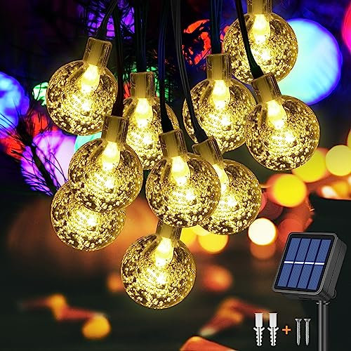 Jsdoin Guirlande lumineuse solaire à 50 LED étanche, 8 modes d’éclairage pour intérieur/extérieur, 10 m/32.8 ft pour jardin, Terrasse, Sapin Noël, Mariage, Fête (Blanc chaud)