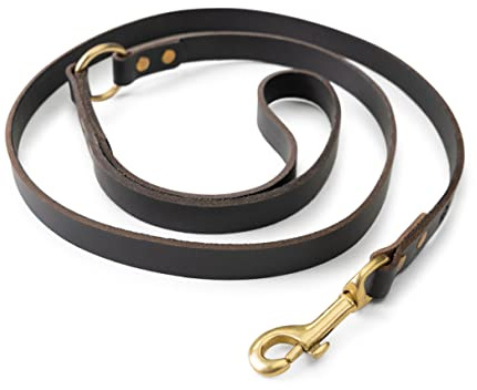 Jack & Russell Büffel-Leder Hundeleine 1,5m | robuste Hunde Lederleine aus Voll/Fett-Leder | Führleine mit Messing-Karabiner & Ringen - Mila