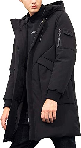 Pioneer Camp Abrigos de invierno para hombre, repelentes al agua, con capucha, cortavientos, gruesos, parkas, chaqueta acolchada larga, Negro, X-Large Alto