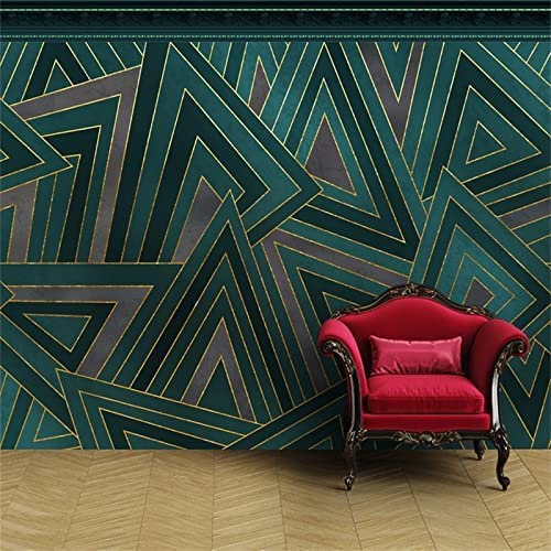Triangle Vert Mode Rétro Papier Peint 3D Mural, Peinture Murale Photo Décorative, Adaptée Au Salon Et À La Chambre À Coucher, Au Bureau, À L'Hôtel Et Au Restaurant, 200 (largeur) x 150 (hauteur) cm