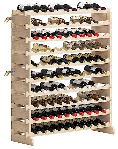 DlandHome Casier à Vin de 10 Niveaux pour 100 Bouteilles Etagère à Vin Casier à Bouteille Modulable Range-Bouteilles en Bois 110 x 35 x 116.5 cm