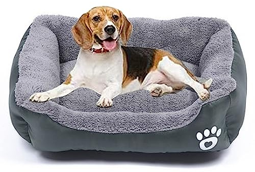 SuperGift.com Soft & Fluffy Pet Bed - Anti-Anxiety Washable Bed for Dogs and Cats - Non-Slip Base - Dog & Cat Bed - Warm and Cosy - Grey (Medium)