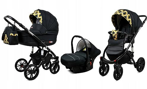 BabyLux® Kinderwagen Set 3 in 1 - Lumio - incl. Babywanne, Buggy Sportsitz, Auto-Babyschale - Autositz - Kinderwagenset - Kombikinderwagen mit Wickeltasche, Regenschutz usw.
